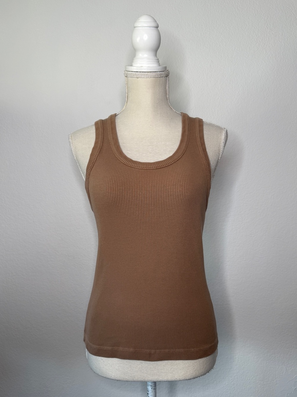 AGOLDE Tan Ribbed Scoop Neck Stretch Tank Top Size S